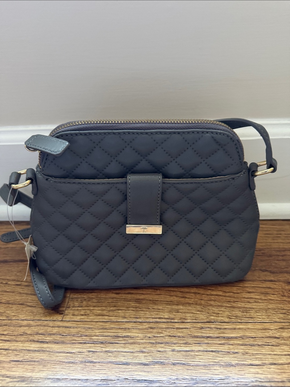 Talbots Quilted Crossbody Bag in Dark Gray - Women's Shoulder Bag